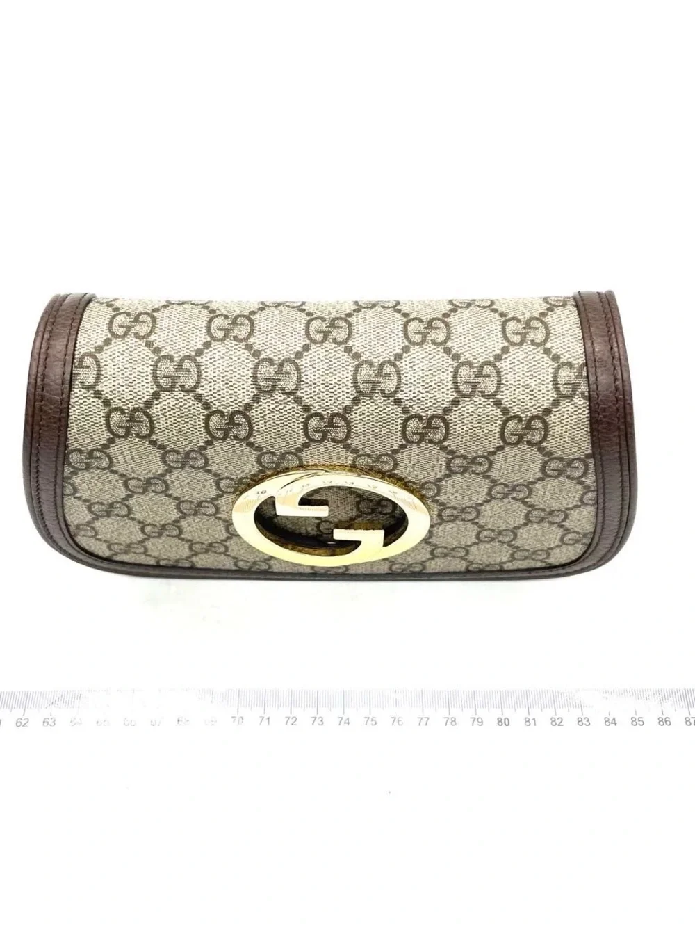 Gucci Beige GG Canvas and Brown Trim Crossbody with Gold Logo
